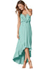Sexy Mint Green Lace Up V Neck Ruffle Trim Hi-low Maxi Dress